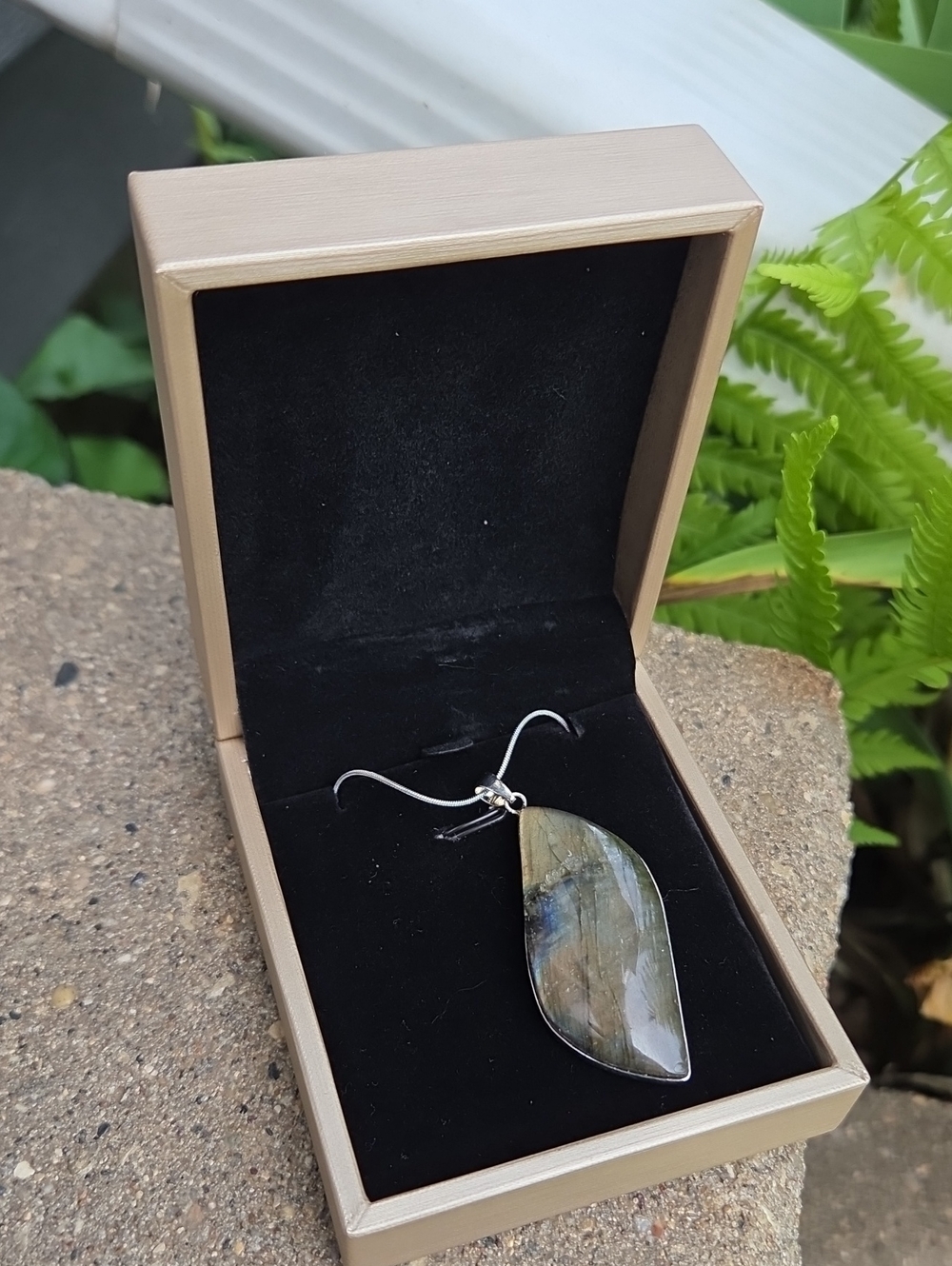 Labradorite Teardrop Pendant Necklace - Silver Tone
